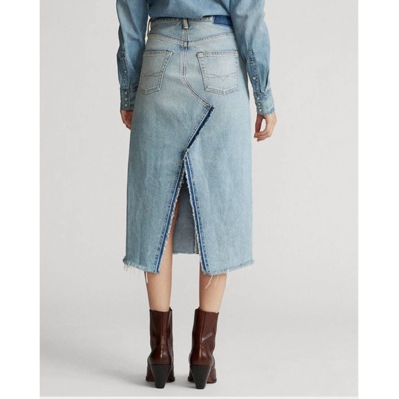 NWT Polo Ralph Lauren Distressed Denim Midi Skirt - Picture 2 of 8